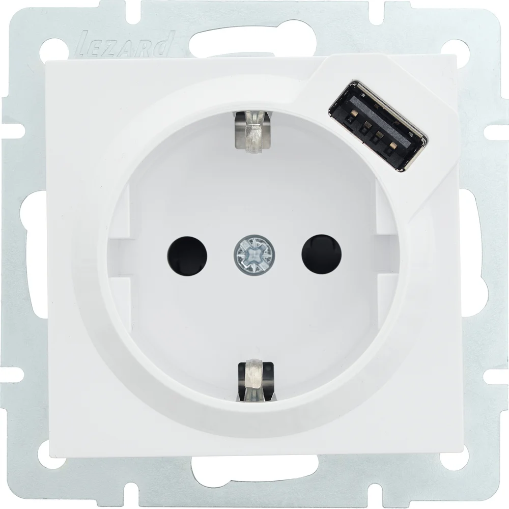 Розетка Lezard VESNA с/з + USB разъём крем 742-0388-181