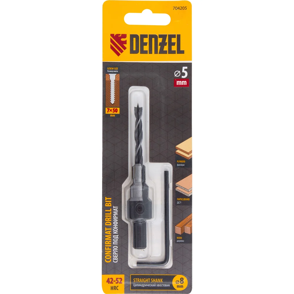Сверло DENZEL 704205, по дереву, 5мм, цилиндрический, 1шт