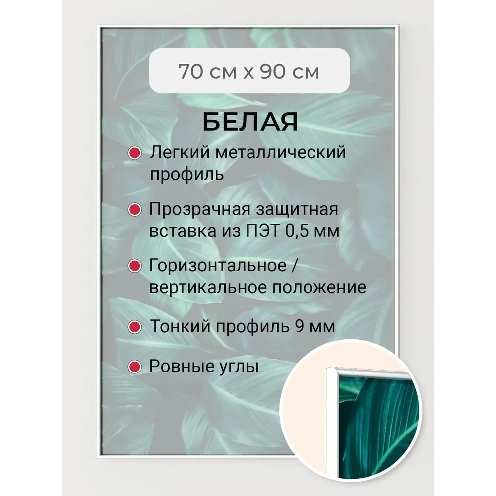 Фоторамка ООО Первое ателье белая алюминиевая рамка 70x90 см Niel-2wg-70x90 Niel-2wg-70х90