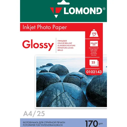 Фотобумага Lomond A4, для струйной печати, 25л, 170г/м2, белый, покрытие глянцевое [0102143]