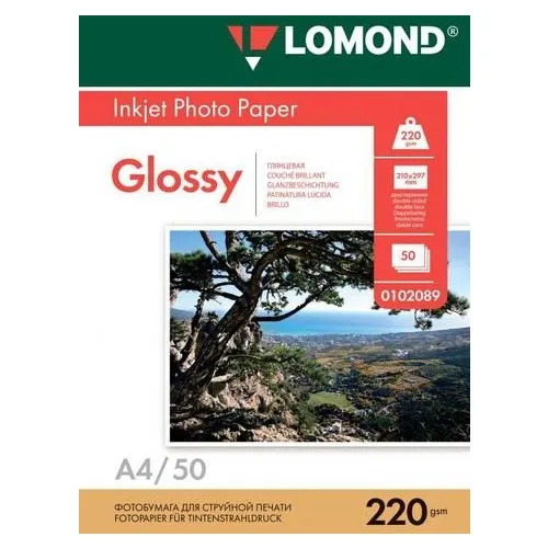 Фотобумага Lomond A4, для струйной печати, 50л, 220г/м2, белый, покрытие глянцевое /глянцевое [0102089]